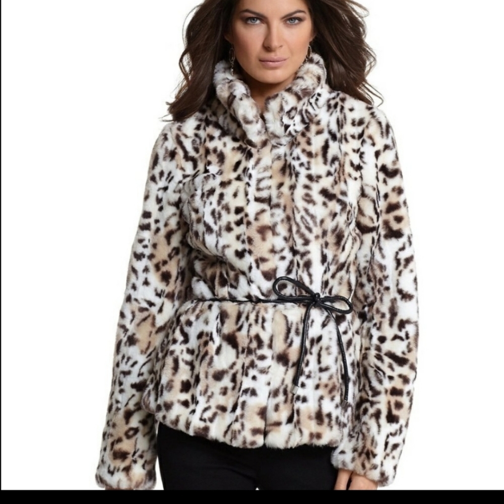 White House Black Market leopard faux fur jacket